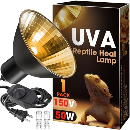 Image of Briignite Reptile Heat Lamp 50W G9 Halogen Heat Bulb & Dome Reptile Light Fixture, Aluminum Reflector, UVA Basking Light for Reptiles, Dimmable Heat Lamp for Chicken Turtle Snake Gecko Lizard
