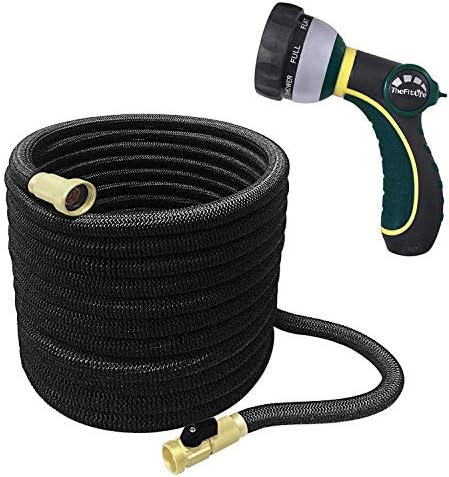 TheFitLife Expandable Garden Hose 100FT - Flexible Hose with Mutiple Layer Latex Inner and Solid Brass Fittings Free Spray Nozzle, 3/4 USA Standard Easy Storage Kink Free Retractable Water Hose