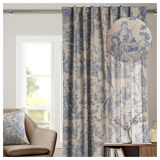 Maison d' Hermine Curtain 100% Cotton 50"x84" Curtains 1 Panel Easy Hanging with a Rod Pocket & Loop for Kitchen, Bedrooms & Offices, The Miller - Blue - Spring/Summer