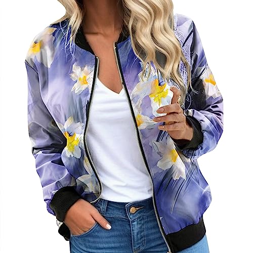Genérico Chaqueta Mujer Entretiempo Chaqueta Deportiva Femenina con Estampado de Leopardo y Flores Abrigo Ligero de Cuello Cremallera Casual Diaria (Grey, S)