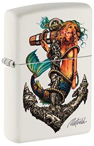 Encendedor Zippo diseño Mermaid y Anchor blanco mate miniatura 1