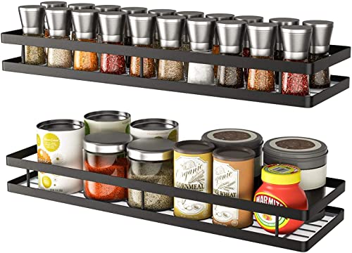 Image of Clazkit Wall Mounted Iron Spice Rack Organiser Pack,Hanging Seasoning Spice Rack Shelf Holder Storage for Kitchen Cabinet - Pack of 2
