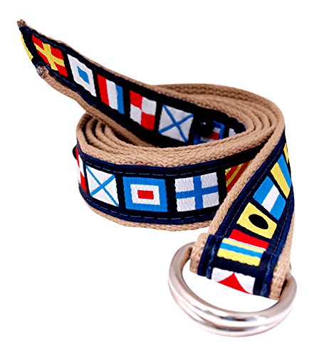 Skippers D-Ring Nautical Code Flags Belt, Khaki Webbing, Silver D-Ring