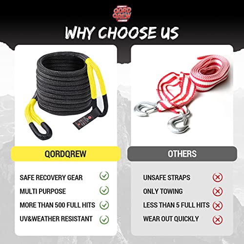 Kinetic Tow Rope Recovery Strap 20 Ft X 3/4 In, 19000Lbs Off-Road Kinetic Recovery Tow Rope For Truck Heavy Duty Elastic Snatch Ropes Towing Gear For Most Vehicles #TOP4