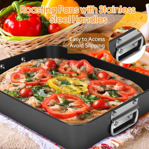 Lasagna Pan 3 Inch Deep, 2 Pcs 13.7"16" Baking Pan for Oven, Roasting Pans with Handles, Nonstick Rectangle Cake Pans, Heavy Duty, Dishwasher Safe, Dark Grey by EsOfficce - Image 2