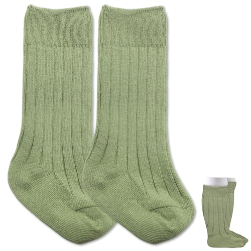 BABYZOCO Calcetines Altos de Algodón para Bebé, Calcetas Largas, Medias Largas para Bebé, Talla S, Longitud suela 8 cm, Altura de 15 cm, Algodón, Apto para 0 a 12 meses, Verde