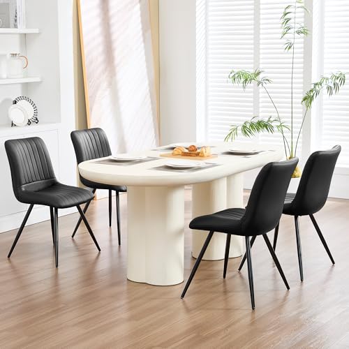 Image of Black Dining Chairs Set of 4, Dining Chairs with Thick Cushions, PU Leather Upholstered Kitchen Dining Room Chairs with Metal Legs for Dining Living Room