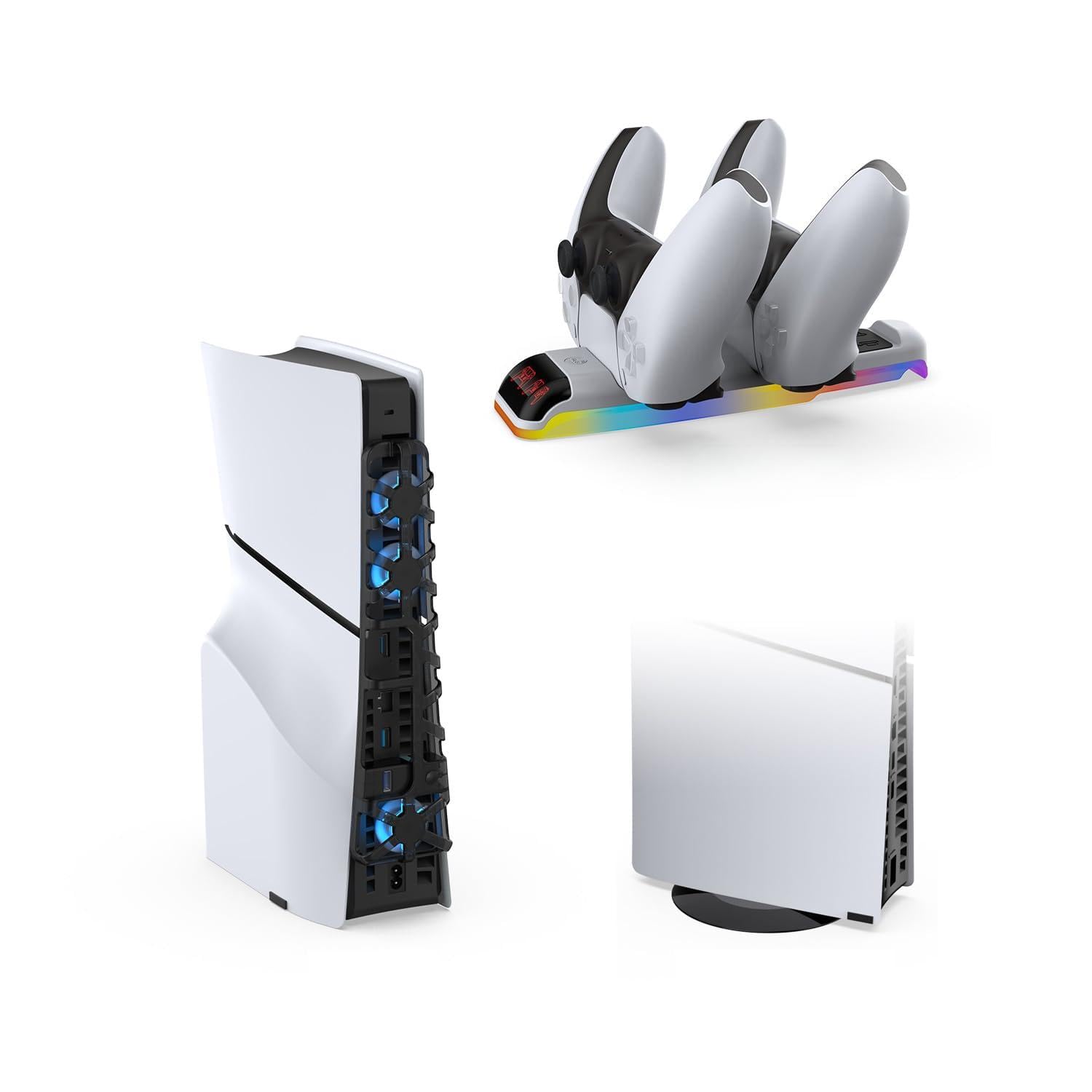 DOBE - Kit 3 in 1 PS5 Slim, supporto console PS5 SLIM, doppia ricarica, luce ambientale