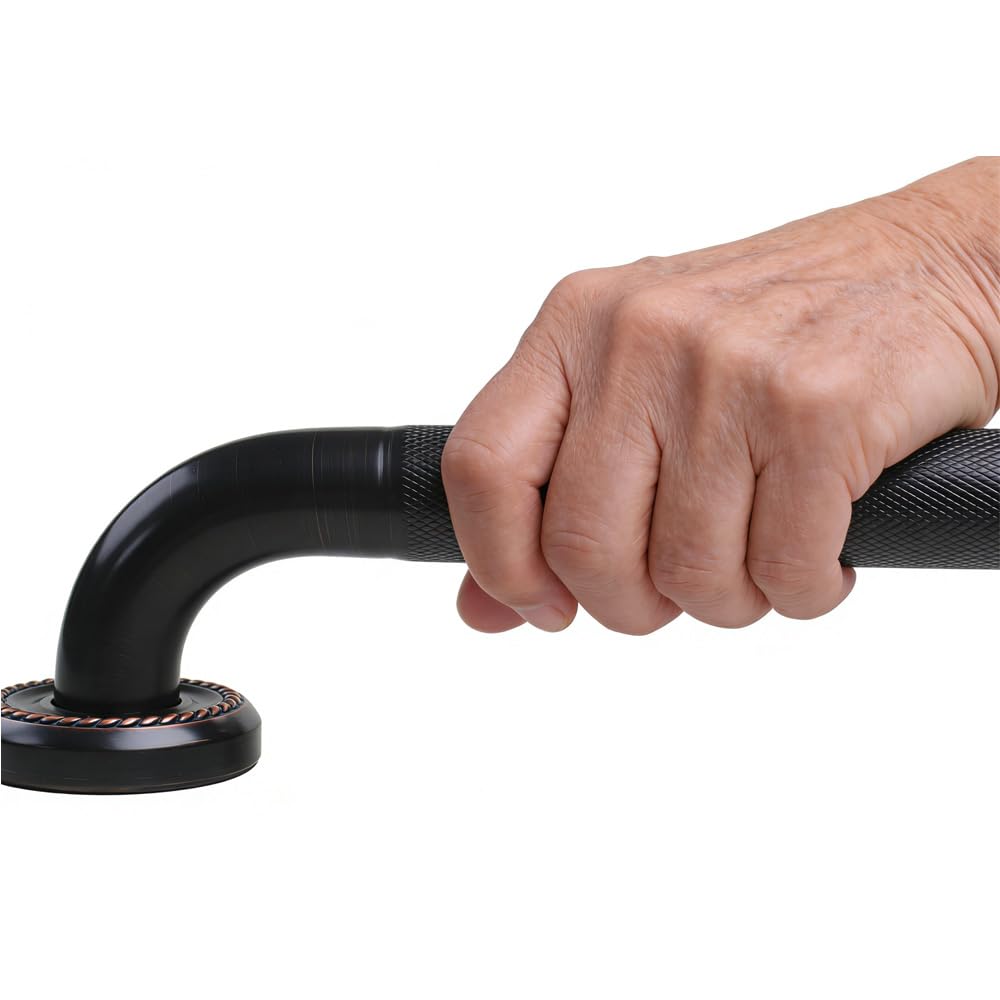Barra de agarre texturizada de 24 pulgadas para bañera y ducha, acabado de bronce aceitado, 1.25 pulgadas de diámetro, barandilla de seguridad para inodoro de baño, montaje en pared, ideal para