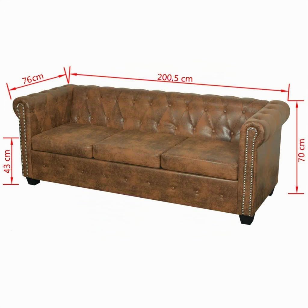 Willood Sofá de Estilo Chesterfield de 3 Plazas Cuero Artificial Marrón Sillón