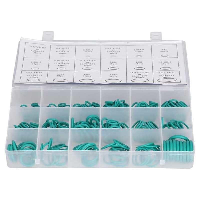 270 pièces Joints toriques Joint d'étanchéité rondelle Assortiment Ensemble 18 Tailles Kit Caoutchouc Joint torique œillets for réparation Vert