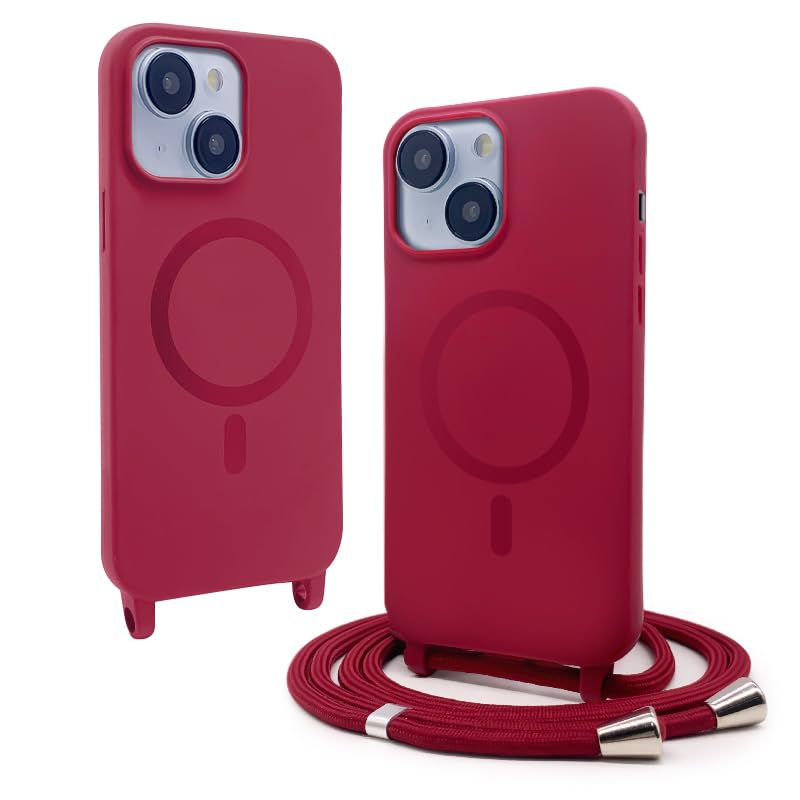 VAVAVOOMY Handykette Hülle für iPhone 13 Mini(5.4) mit Band Halsband Lanyard (abnehmbar) Handyhülle Verstellbarer Lanyard.Magnetisch Stoßfest Silikonhülle Wireless Charging kompatibel .-Rot