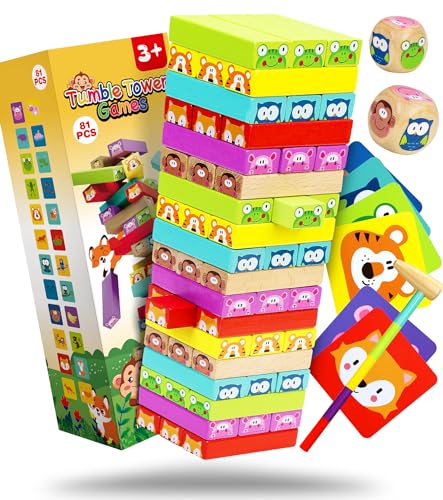 COOLJOYA Torre Colorata in Legno per Bambini 2 Anni | 4 in 1 Giocattoli Educativo Interattivi Gioco da Tavolo | Giochi Impilabile in Legno Torre per Bambini 2 3 4 Anni