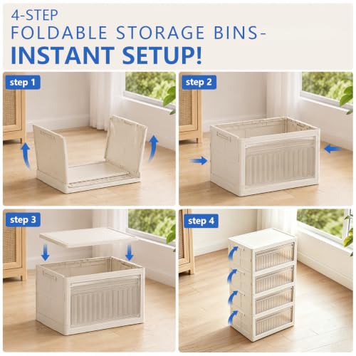 106QT Stackable Storage Bins with Lid, 4-Tier Collapsible Storage Cabinet - Image 3