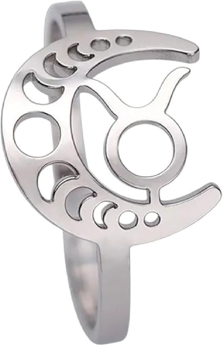 New 2026 Constellation Crescent Moon Rings Women Men Aries Leo Stainless Steel 12 Zodiac Sign Adjustable Ring Fashion Jewelry Luxury Accessories Creative Gift