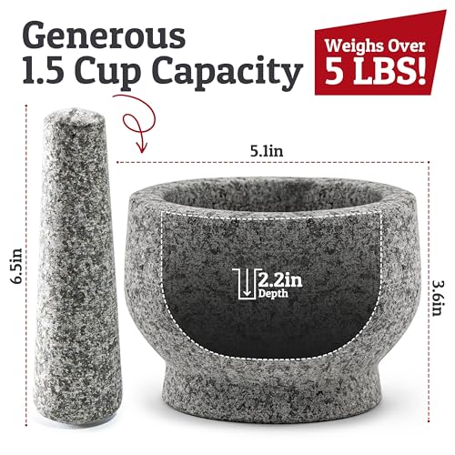 PriorityChef Mortar and Pestle Set, Heavy Duty Natural Granite, Make Fresh Guacamole at Home, Solid Stone Grinder Bowl, Herb Crusher, Spice Grinder, 1.5 Cup Size, Unpolished Grey - Image 4