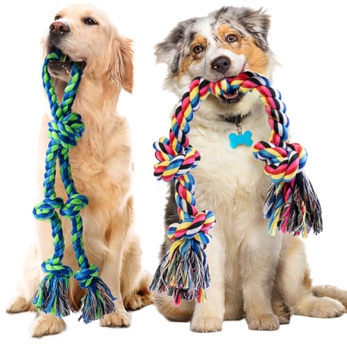 SHARLOVY 2 Pack Dog Rope Toys for Large Dogs, Heavy Duty Dog Chew Toys for Aggressive Chewers, Durable Cotton Tug of War Dog Rope Toy for Medium to Large Breed Teeth Cleaning, Boredom, Training SHARLOVY 2 Pack Dog Rope Toys for Large Dogs, Heavy Duty Dog Chew Toys for Aggressive Chewers, Durable Cotton Tug of War Dog Rope Toy for Medium to Large Breed Teeth Cleaning, Boredom, Training
