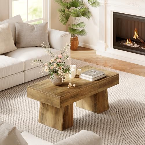 Tribesigns Table Basse, Table d'appoint rectangulaire en Bois de 120 cm avec piètement épais, Meuble Bas Moderne pour Le Salon, idéal pour Prendre Un...