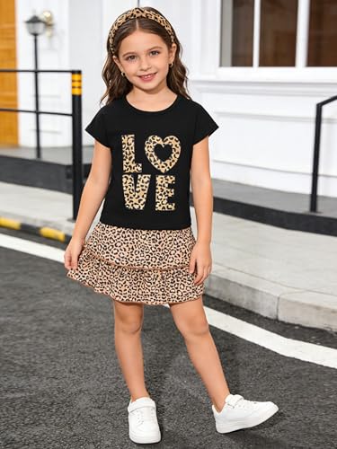 Image of Akyzic Little Girl Skirt Outfit Two Piece Spring Summer Outfit Butterfly Dress Cat Print Skirt Toddler Girl Outfit Set