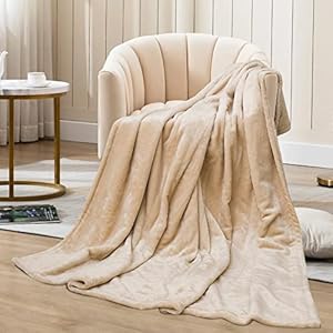 Heated Throw Blanket (50″ x 60″) with 220g Double-Layer Soft Flannel,Electric Heated Throw Blanket for 89°F-108°F 4 Heating Levels, Beige Heated Throw with 4 Hours Auto Shut Off [5 Years Warranty]