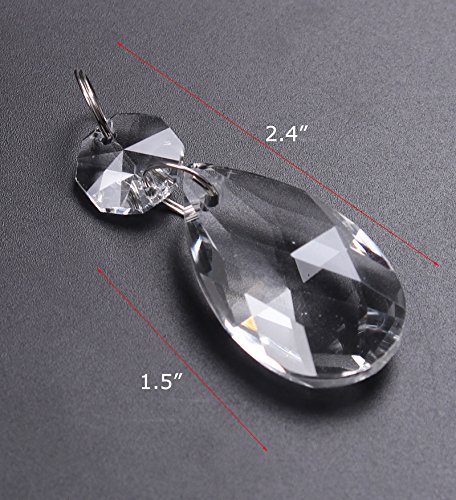 Bihrtc 12Pcs38Mm Clear Crystal Teardrop Chandelier Prisms Parts Hanging Galss Crystal Pendants Beads +50Pcs Metal Split Ring + 50Pcs 14Mm Octagonal Beads #TOP1