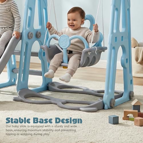 Image of Baybee 4 in 1 Baby Slides & Swing for Kids | Perfect Outdoor Swing N Sliding with Basketball Set, Antislip Steps & Safety Belt | Baby Play Area Indoor Playground Setup | Kids Slider for 2 to 6 Years