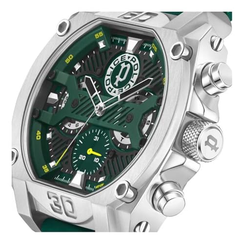 Image of Police Green Dial Multifunction Silicone Strap Watch for Men