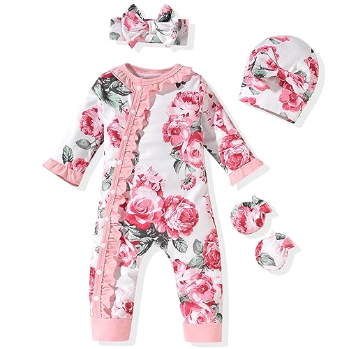Image of Aalizzwell Baby Girls Romper Outfit Fall Winter Clothes with Accessories