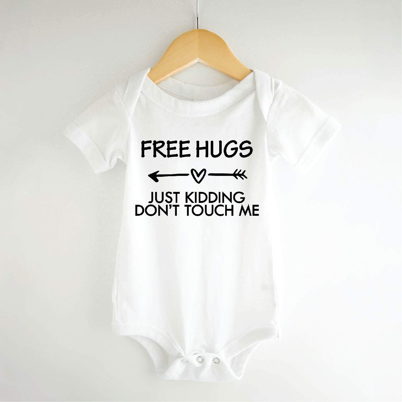 Bump and Beyond Designs Quarantine Free Hugs Just Kidding Don't Touch Me Shirt (3-6 Months, Short Sleeve)
