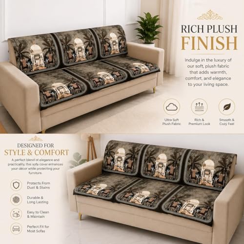 Image of Homerz Premium 'Luxe Series' Sofa Cover | Holland Velvet Fabric | Smooth Finish | Anti-Slip Fleece Backing Couch Protector (Maharaja, 3 Seater, Seat Cover with Backrest)