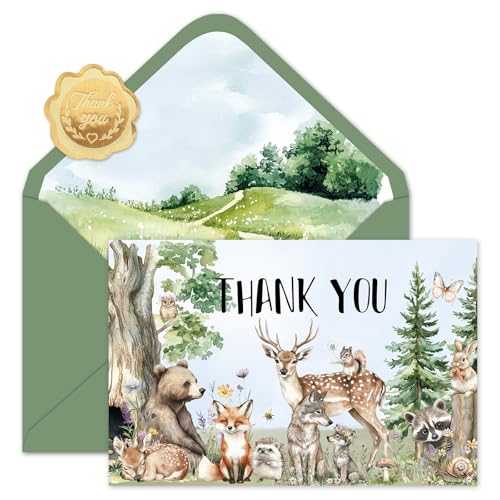 Whaline 24 Pack Woodland Animal Thank You Cards Cartoon Greeting