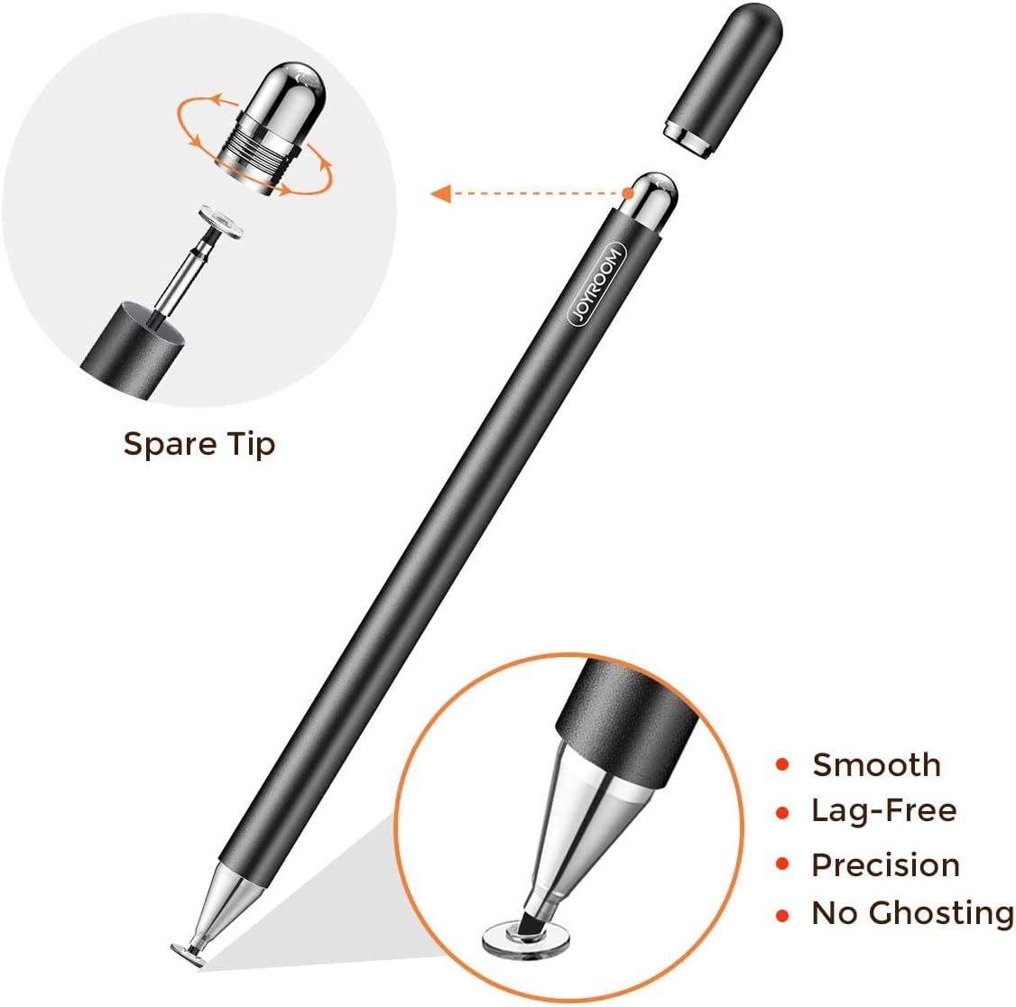 joyroom Stylus Pen for iPad, Capacitive Pencil for Kid Student Drawing, Writing, High Sensitivity, with Artist Glove(Palm Rejection), iPhone/iPad/Android/Samsung/Surface (Black)