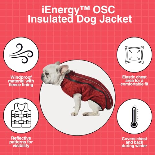 iEnergy™ OSC isolierende und warme Outdoor-Hundejacke mit Fleece-Innenfutter, windabweisender, ultraleichter und reflektierender Hundemantel, Ganzjahres-Hundeviespullover (Rot, Extra Klein)