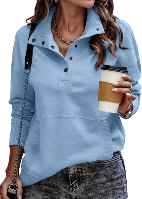 SHEWIN Womens Sweatshirt Casual Long Sleeve Lightweight Sweatshirts Button Loose Pullover Tops