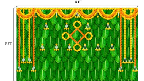 Image of Banana Leaf Design Backdrop Decoration Pooja Cloth (5 * 8 FT) (Banana 4)