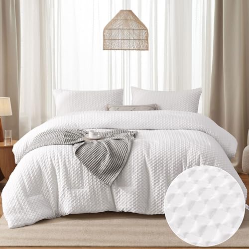 Yiran 3 Pieces Queen White Weave Comforter Set...