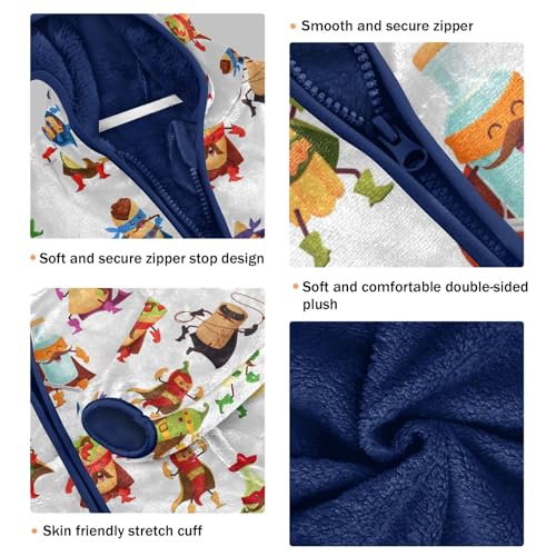 Cartoon Tex Mex Food Characters Girls Fleece Jacket Girls Fall Jacket Girls Zip Up Hoodie Girls Sherpa Jacket 2-10T3