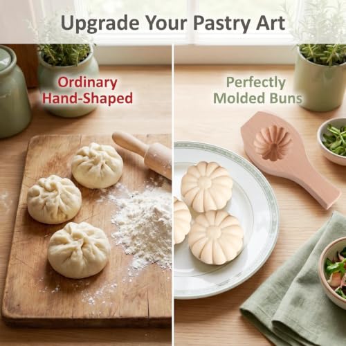 Image of Wooden Bao Bun Maker,Baozi Maker Machine,Wooden Steam Bun Mold,This Kitchen Appliances And Gadgets Is the Best Gift for Asian Food Enthusiasts And Dumpling Maker (Steamed Bun C)