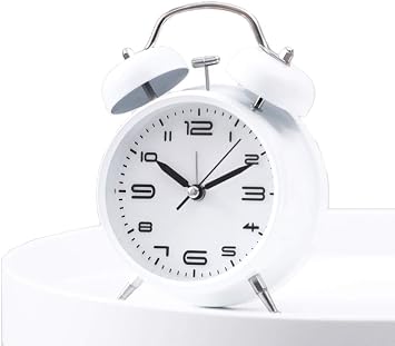4" Twin Bell Alarm Clock Super Loud Mechanical Ringtones Frosted Shell Backlight Noiseless Desk Clock for Home Office White