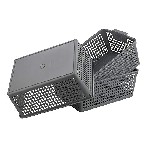 Gloreen Grey Plastic Weave Basket, Multipurpose Storage Basket For Organizer, 3 Packs #TOP6