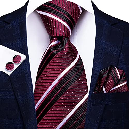 Image of Hi-Tie Silk Ties for Men Plaid Paisley Striped Necktie Pocket Square Cufflinks Set Formal Business