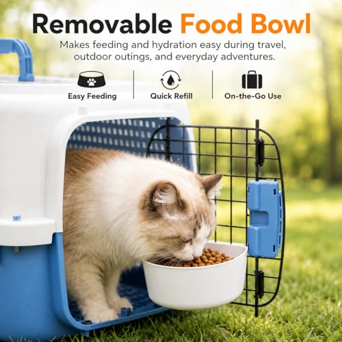 23" Airline Approved Cat Carrier Hard Shell, Dual-Entry Pet Carrier with Top & Front Doors, Detachable Food Bowl & Secure Lock, Breathable Dog Carrier for Cats & Small Dogs Up to 22 lbs - Blue - Image 6
