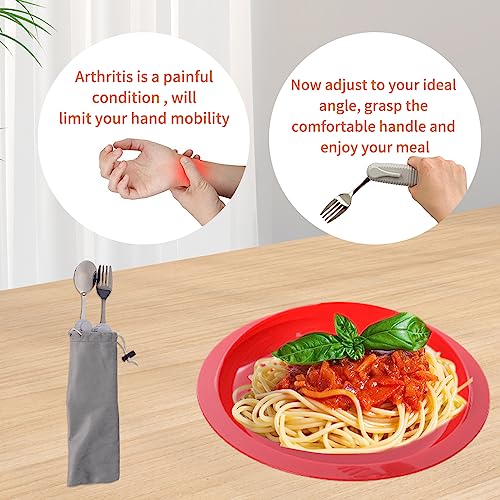 Pekokavo Adaptive Utensils Set, Angle Adjustable Arthritis Aid Silverware for Parkinsons, Hand Tremors, with Non-Slip Easy Grip Handle (2 Count (Spoon + Fork)) - Image 5