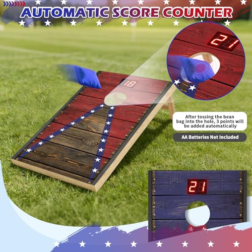 Image of Electronic Cornhole Board Set 4x2ft 3x2ft 2x1ft, Automatic Scoring Corn Hole Games for Adults & Kids, Wooden Portable Cornhole Set with 8 Bean Bags & Carrying Bag for Outdoor, Tailgate, Party
