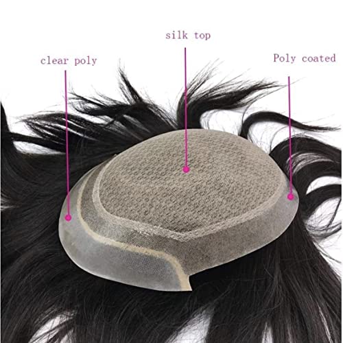 Image of Premium Australian Silk Base Hair Patch for Men | 2-Layer Design with 0.03mm Transparent Front | 100% Remy Human Hair Wig | Natural-Looking Non-Surgical Toupee | (Black, 7x5)