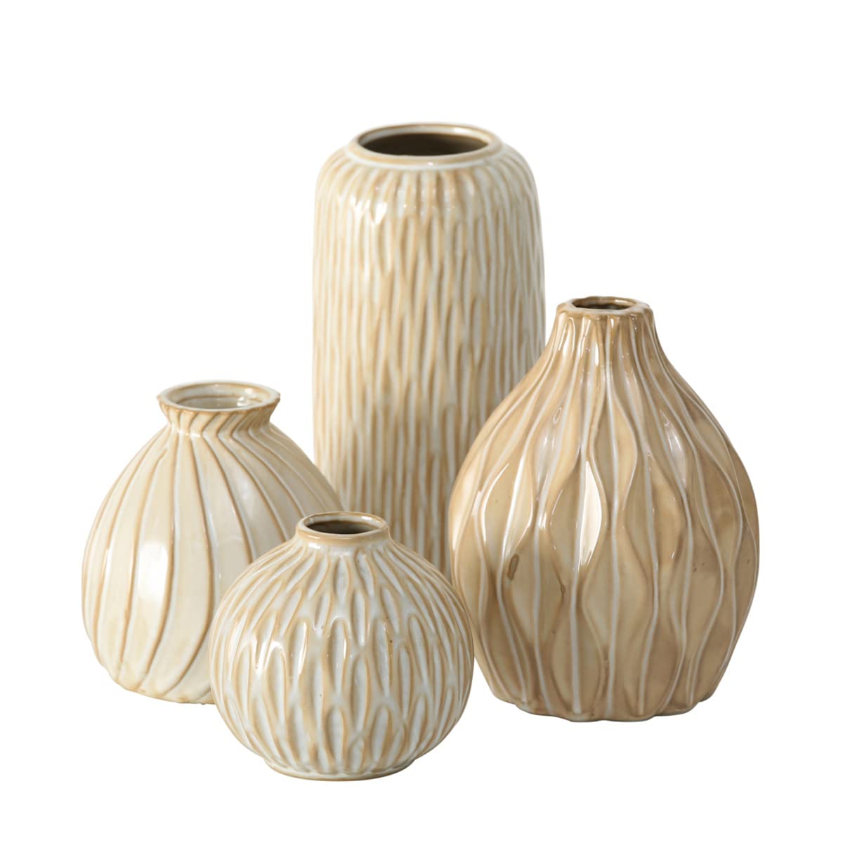 Boltze Zalina 1006089 Vase Set of 4 (Flower Vase, Ceramic Vase for Flowers, Dried Flowers, Pampas Grass, Height 9-15 cm, Vase Set)
