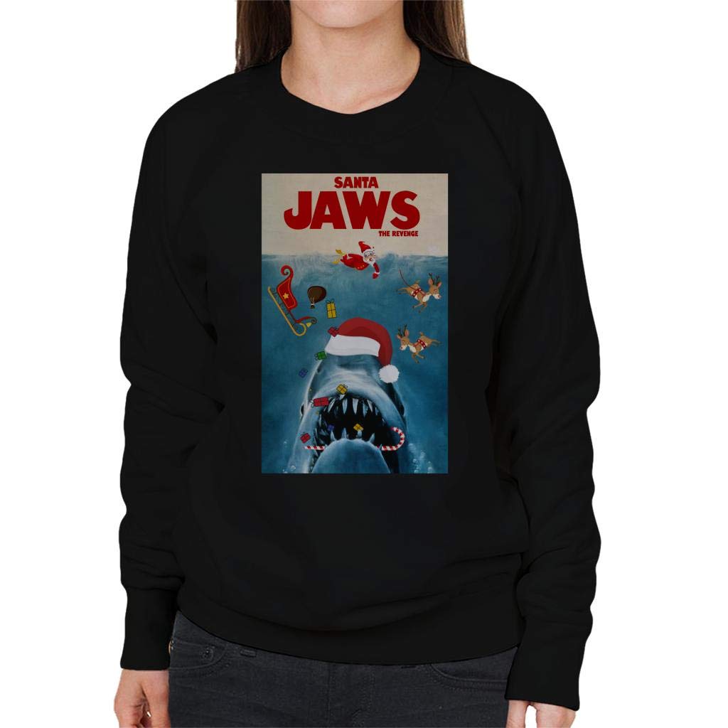 Santa Jaws The Revenge Christmas Women's Sweatshirt Black