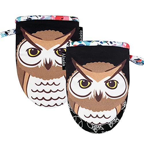 Alselo Mini guantes de horno, 2 unidades, guantes de cocina de silicona, resistentes al calor, con agarre antideslizante y forro de algodón acolchado suave para hornear de forma segura (negro, 2)