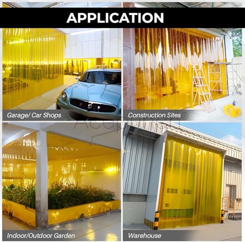 Image of Yellow Kit PVC Smooth Plastic Strip Door Curtain 6x7 ft. (72x84.2 in) Standard Clear Waterproof Commercial Walk in Freezers Warehouse Garage Gate Doorway Clean Rooms Heavy Duty Vinyl 1173