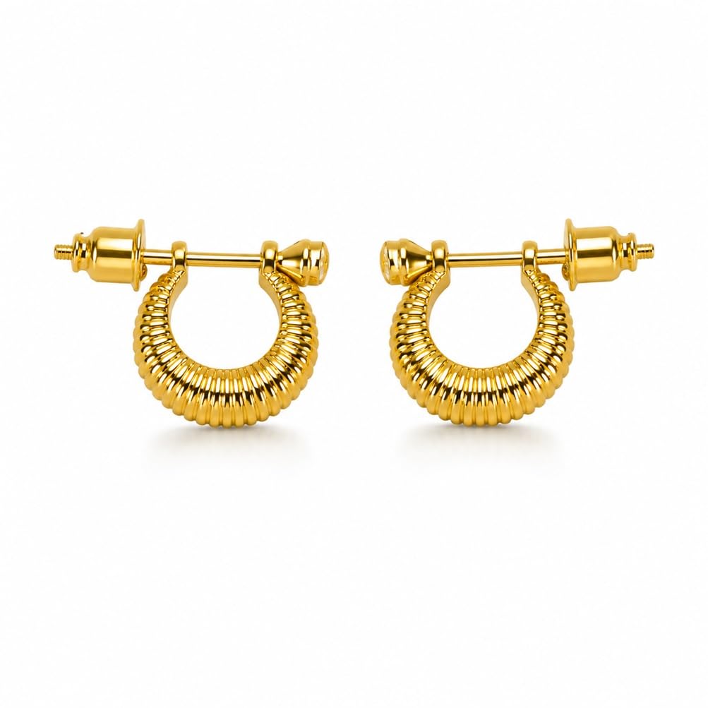Men Golden Shell Bali Pair Style Ear Earrings & Studs, Textured Hoop Design, Stylish Daily & Wear-image-9